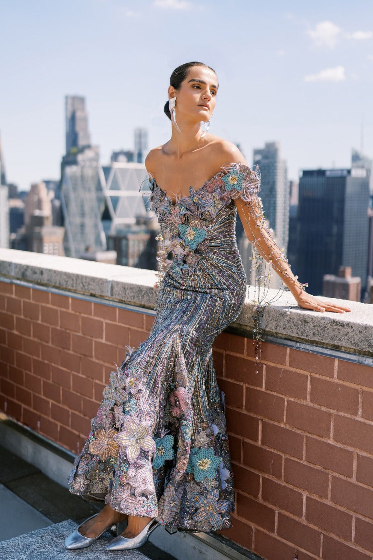 Willowaze - Gunmetal Organza Beaded Gown