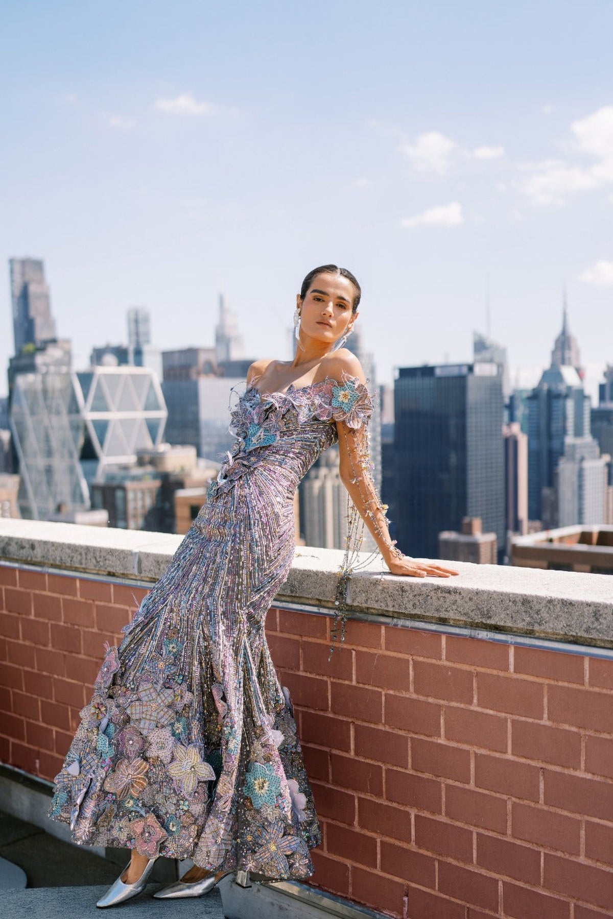 Willowaze - Gunmetal Organza Beaded Gown