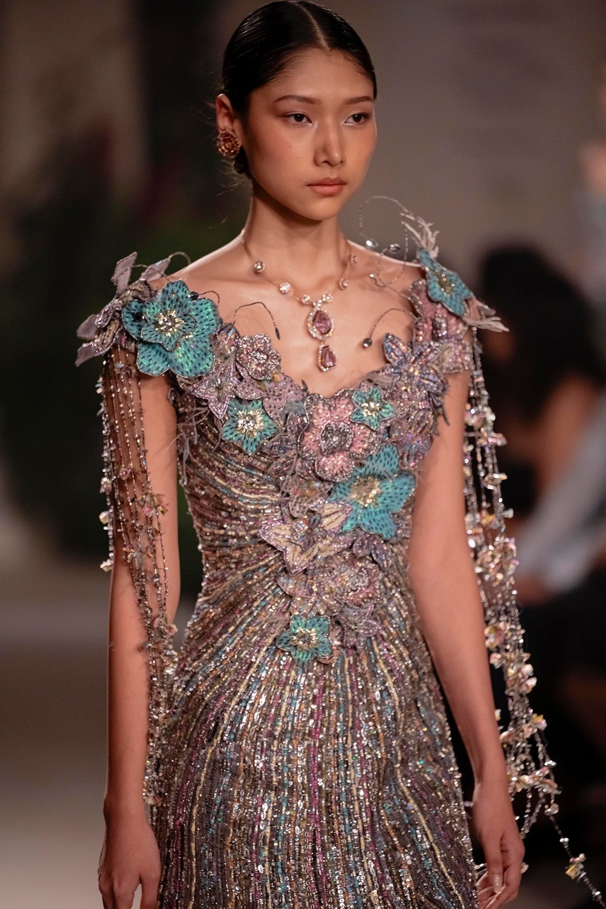 Willowaze - Gunmetal Organza Beaded Gown