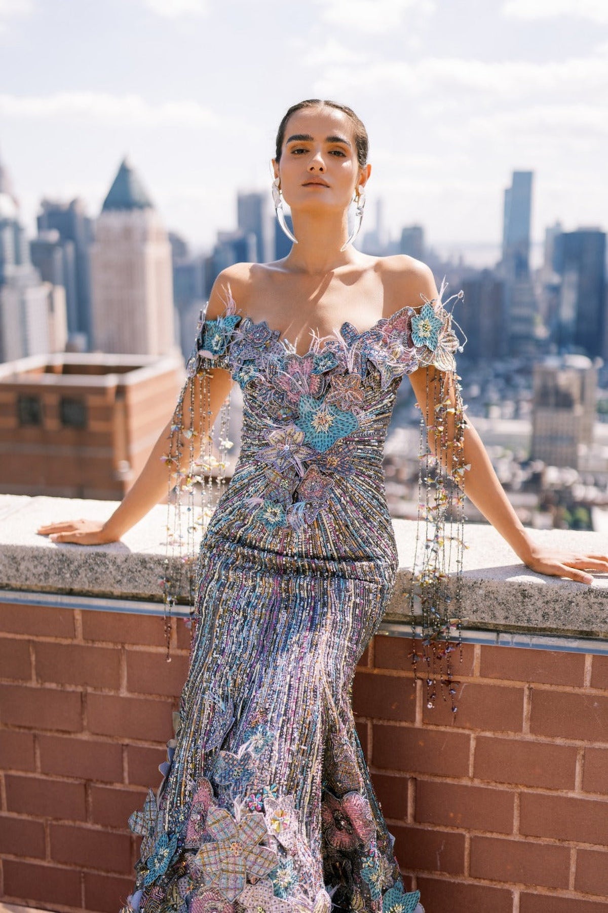 Willowaze - Gunmetal Organza Beaded Gown