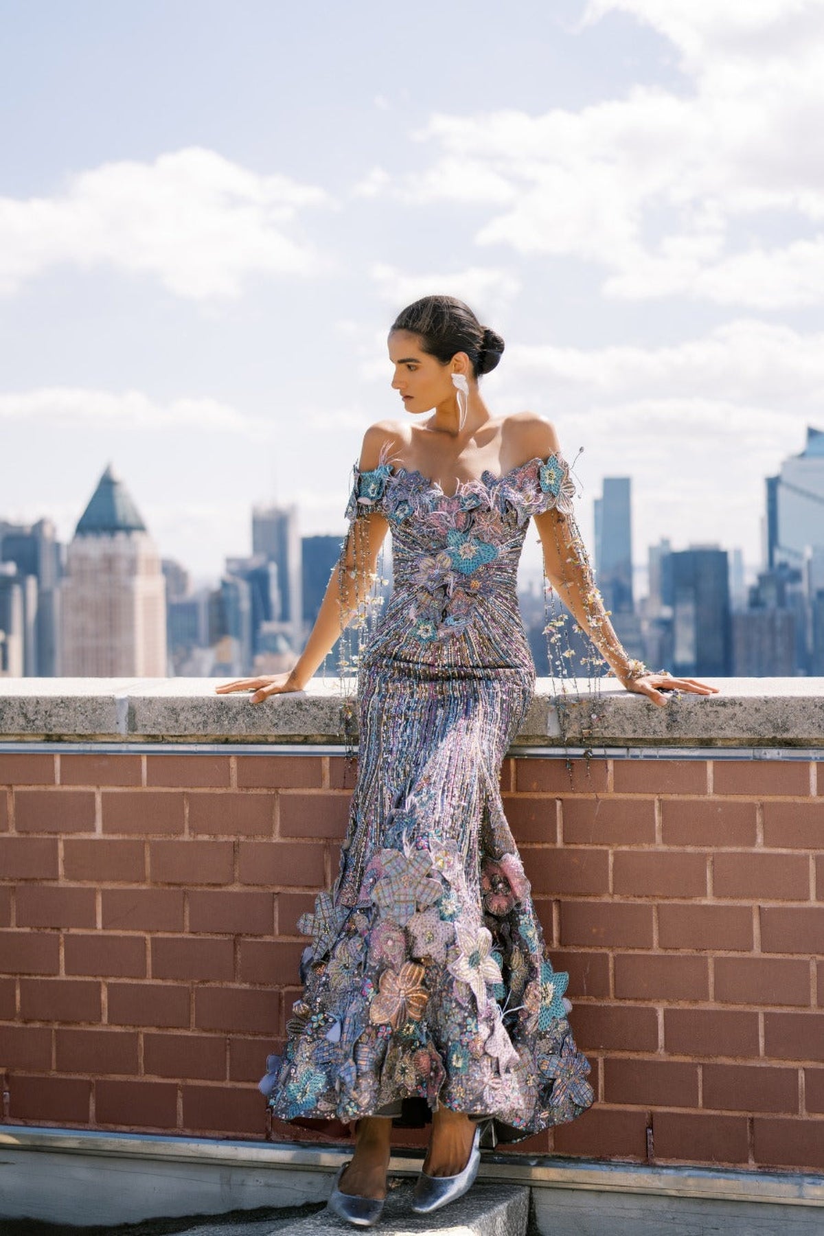 Willowaze - Gunmetal Organza Beaded Gown