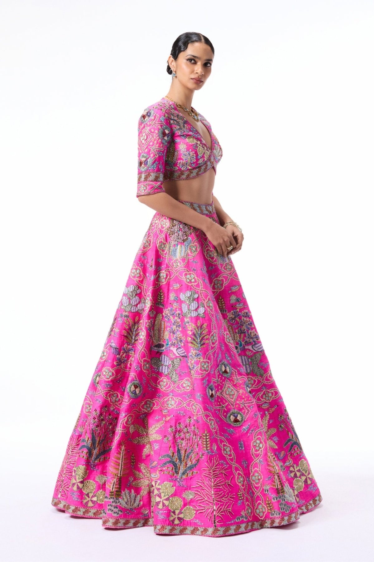 Sunspell - hot pink raw silk Lehenga