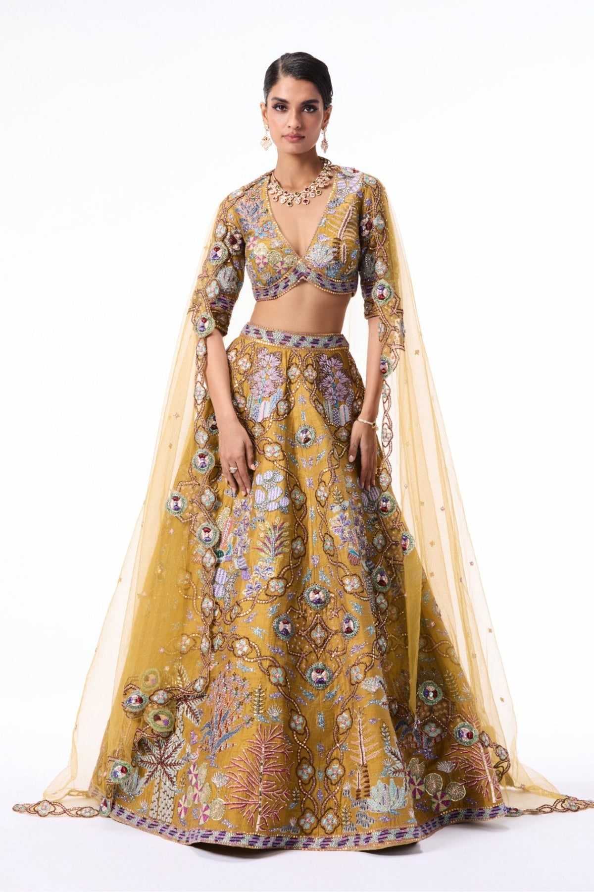 Sunspell - mustard raw silk Lehenga