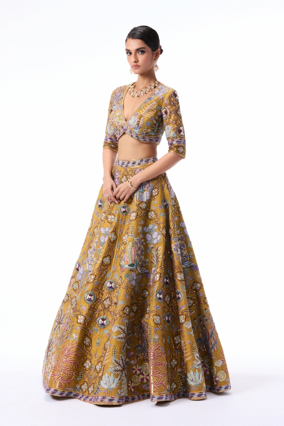 Sunspell - mustard raw silk Lehenga