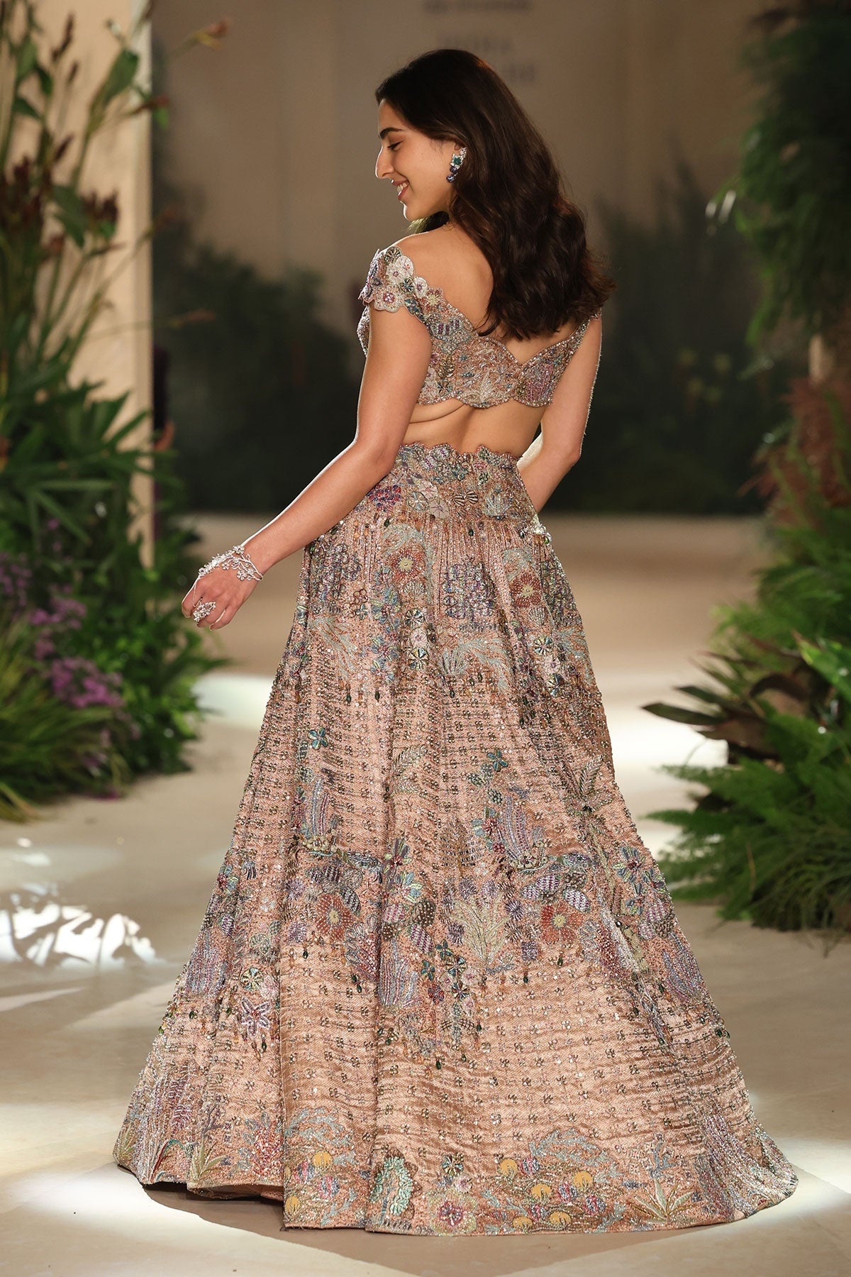 Pearldusk - Rose gold Banarasi tissue brocade Lehenga