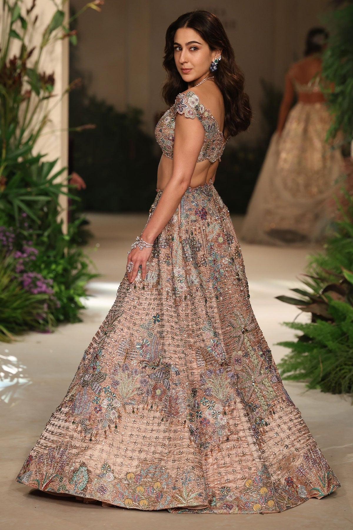 Pearldusk - Rose gold Banarasi tissue brocade Lehenga