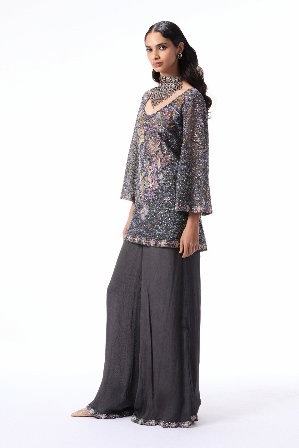 Bloomlush - gunmetal tulle & chiffon sharara