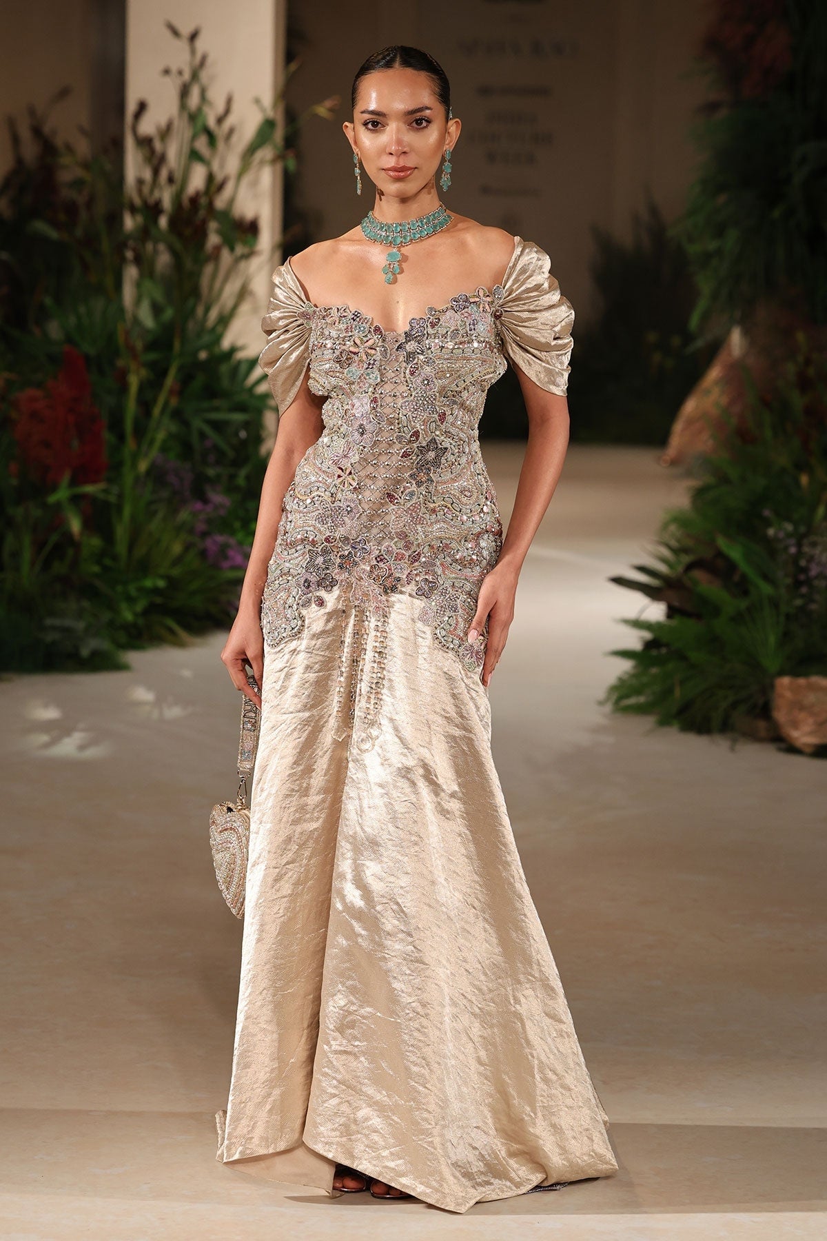 Lustrelight - light gold Banarasi Tissue Brocade gown