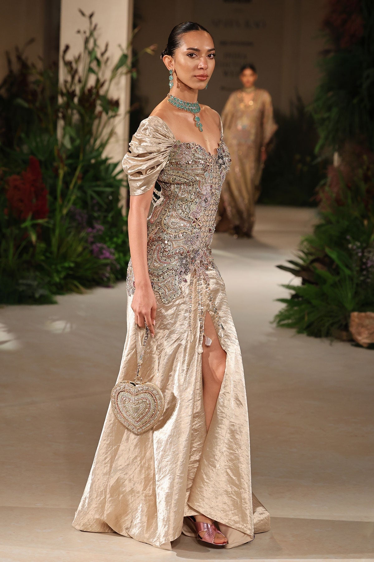 Lustrelight - light gold Banarasi Tissue Brocade gown