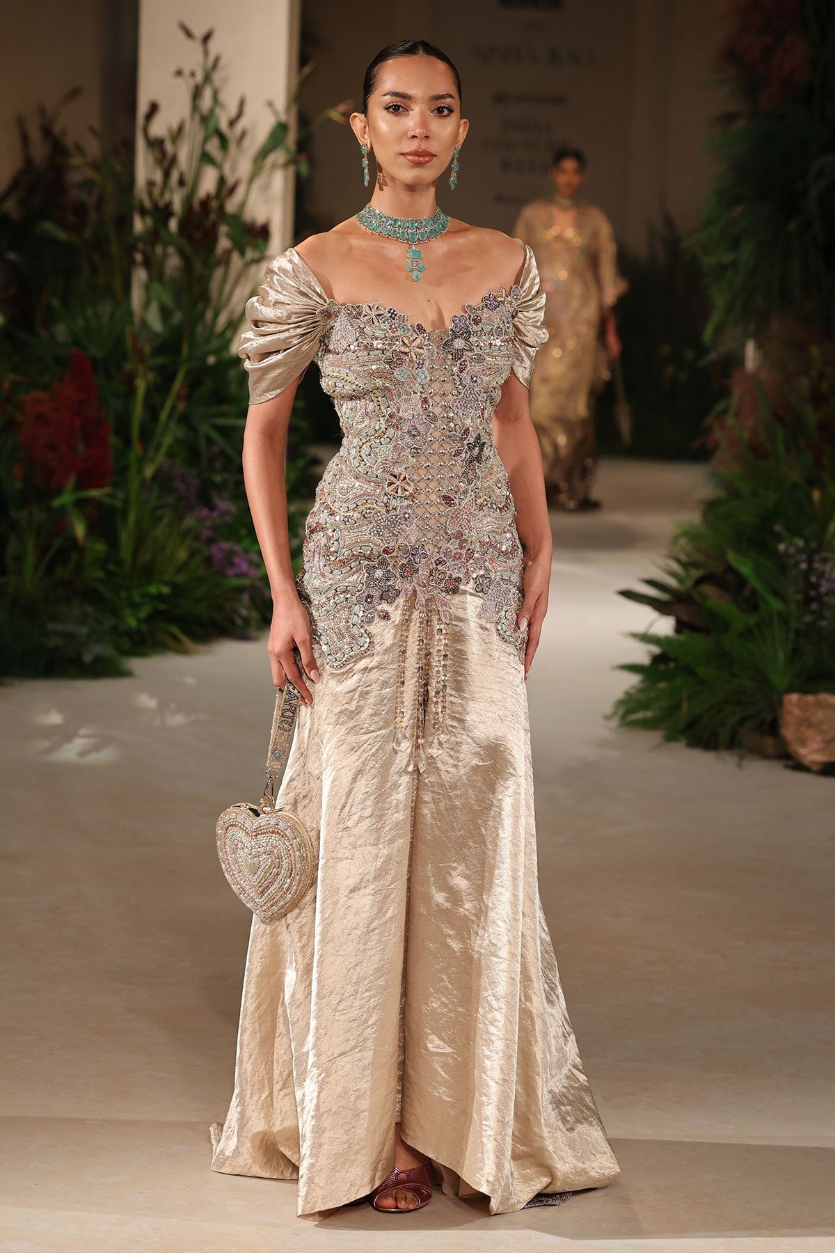 Lustrelight - light gold Banarasi Tissue Brocade gown