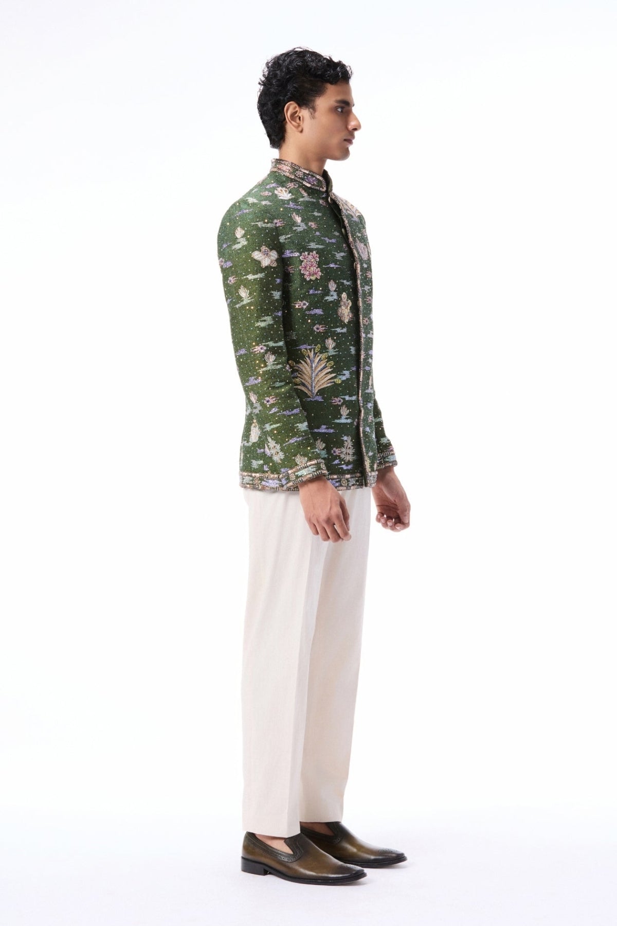 Thornkiss - lush green raw silk bandhgala