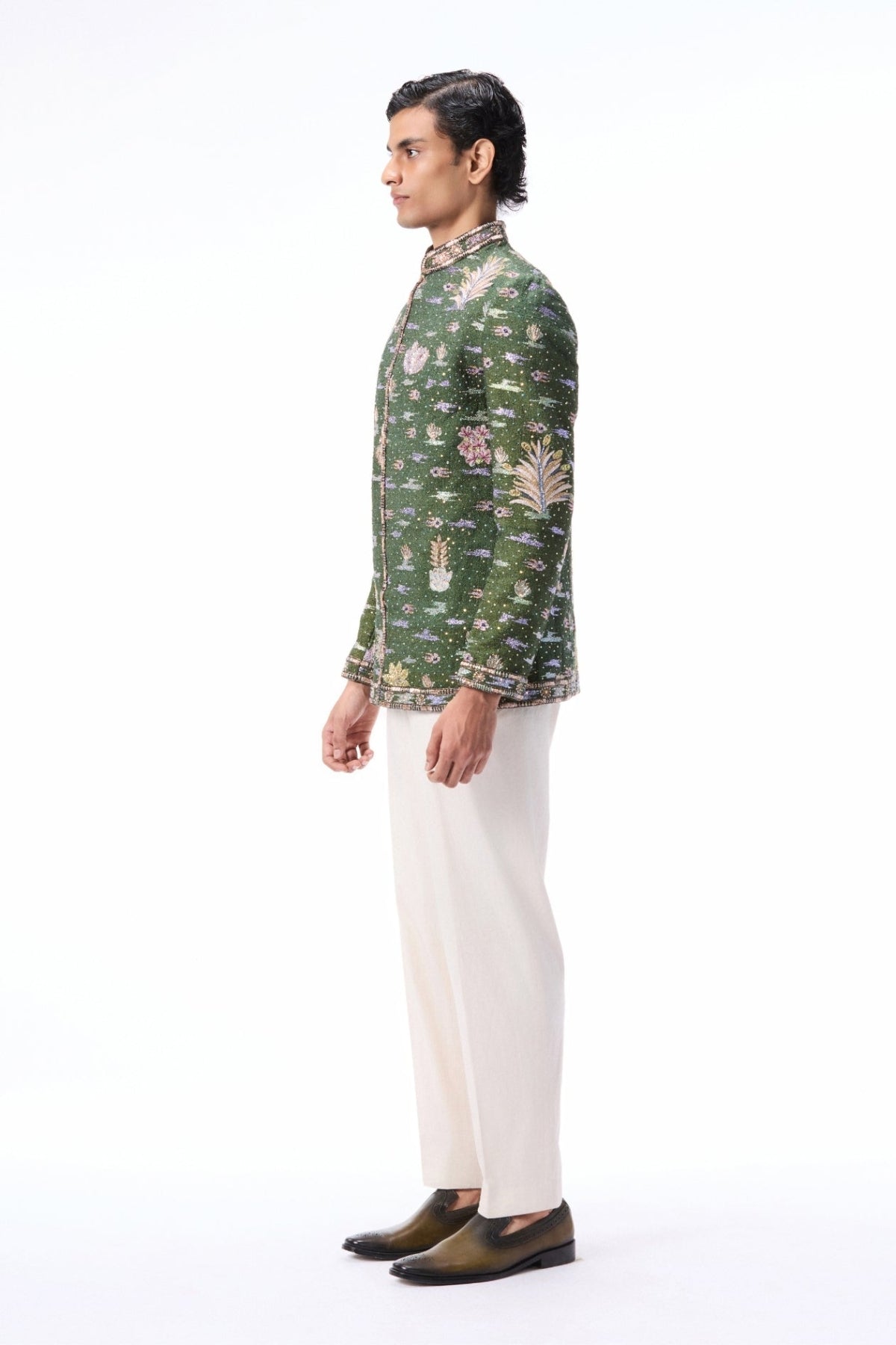 Thornkiss - lush green raw silk bandhgala