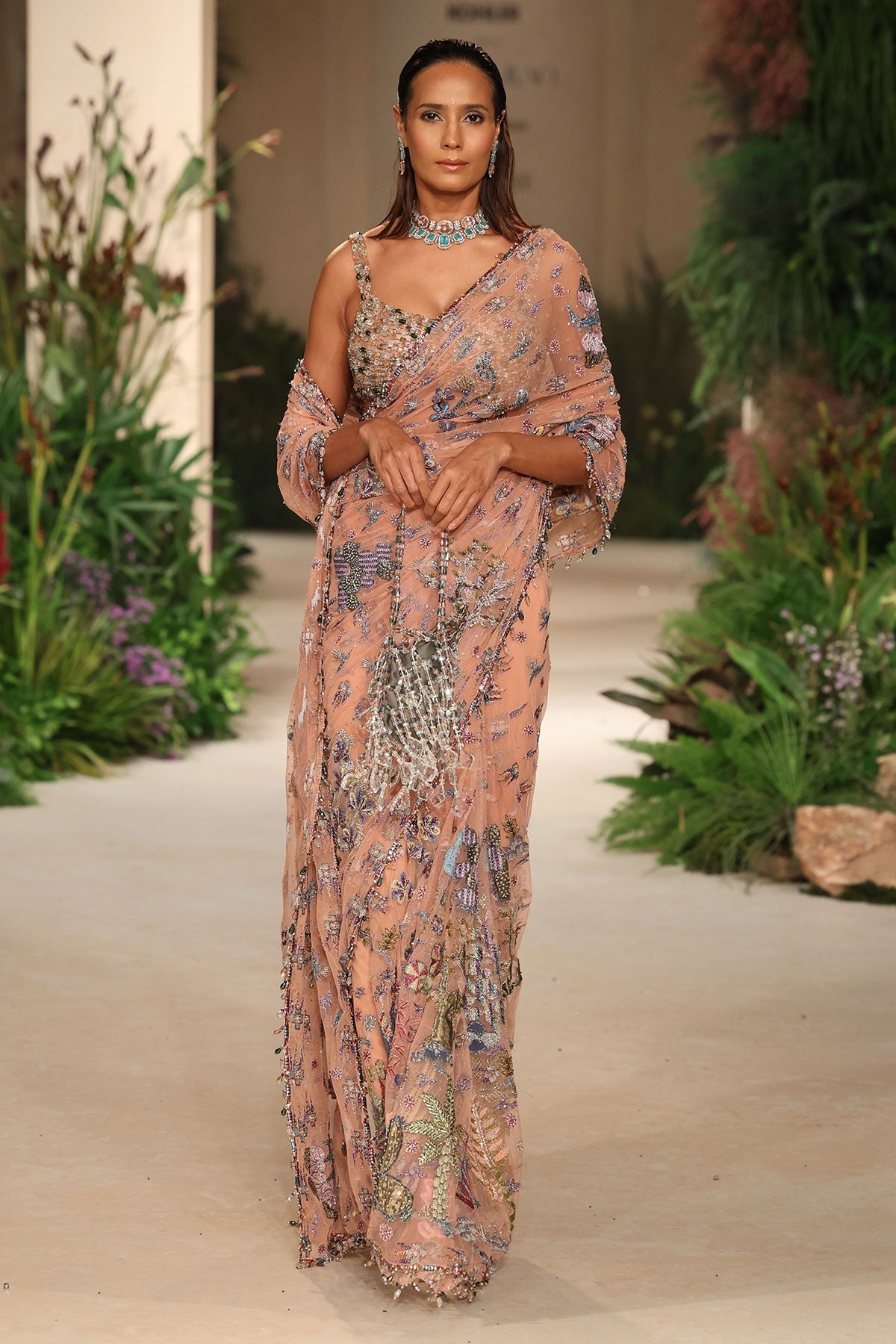 Pinktide - peach tulle saree