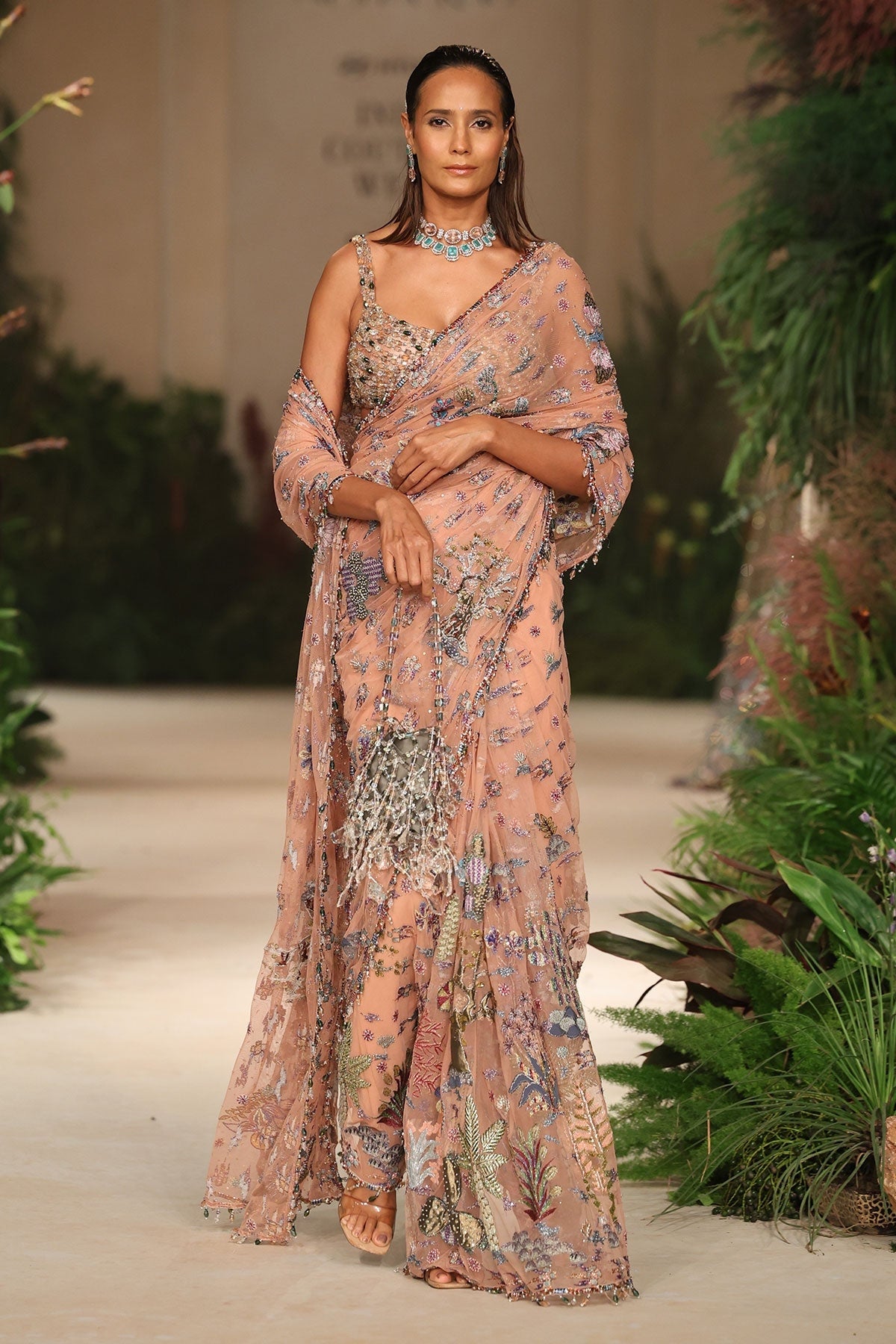 Pinktide - peach tulle saree