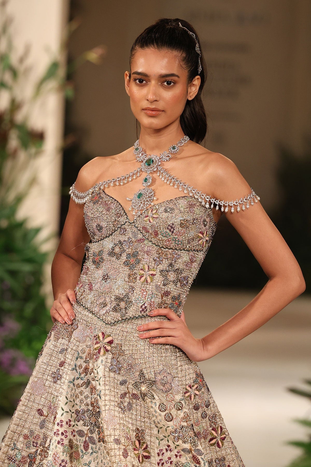 Dawnspell - silver Banarasi Tissue Brocade lehenga