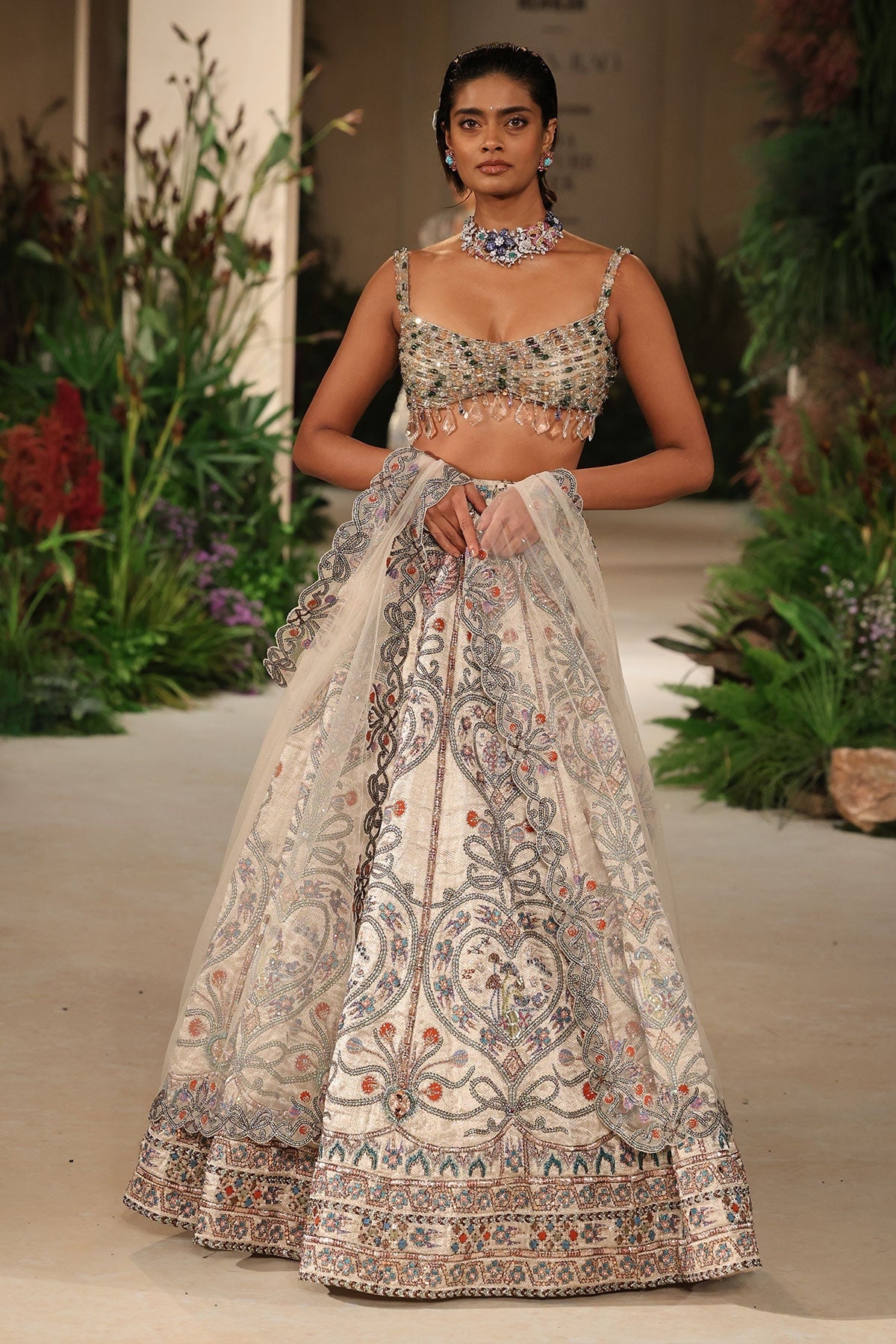 Wildflower - silver Banarasi Tissue Brocade lehenga