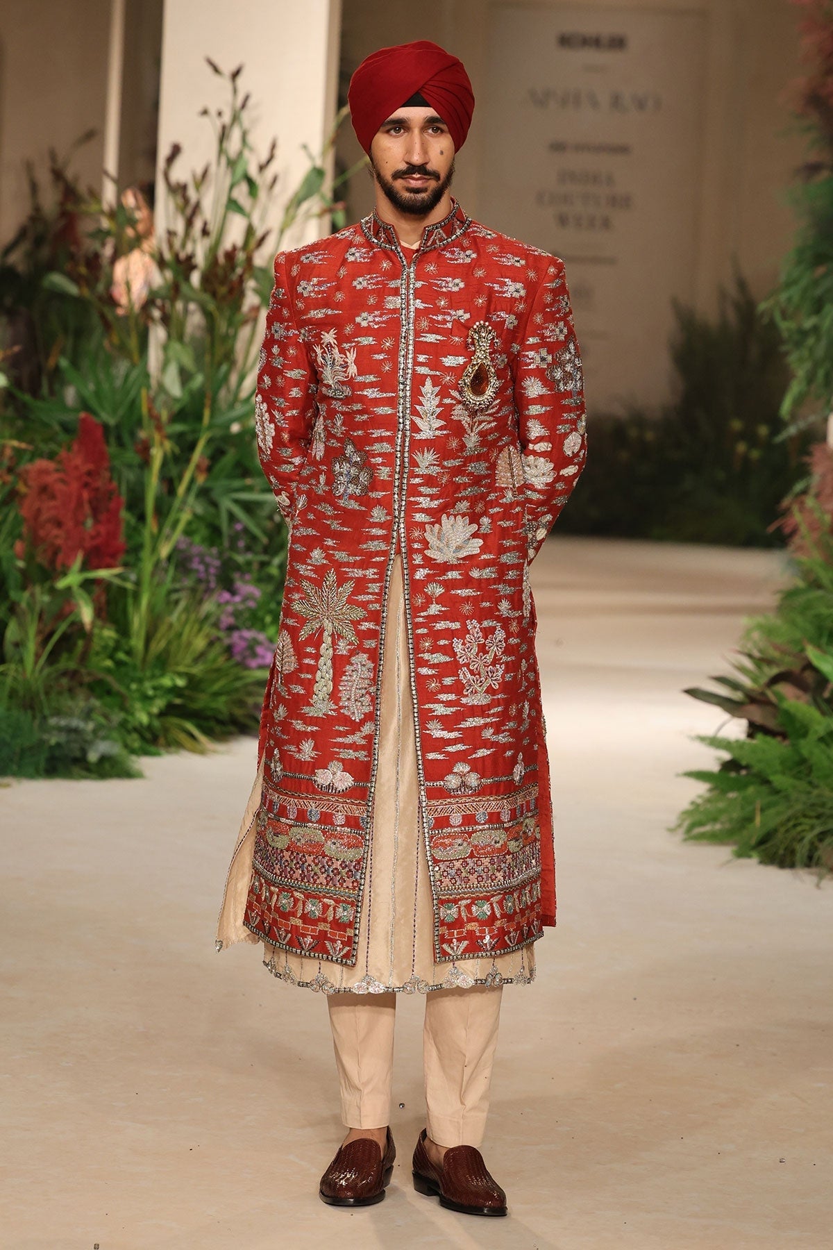 Heartwhirl - rust raw silk sherwani