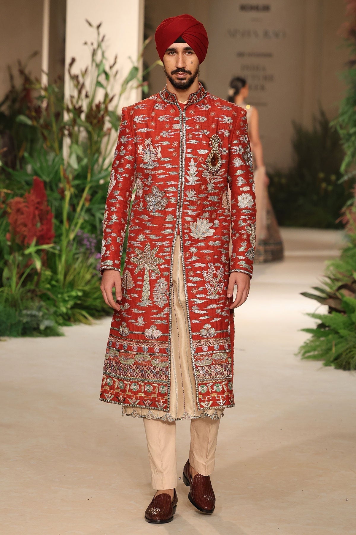 Heartwhirl - rust raw silk sherwani