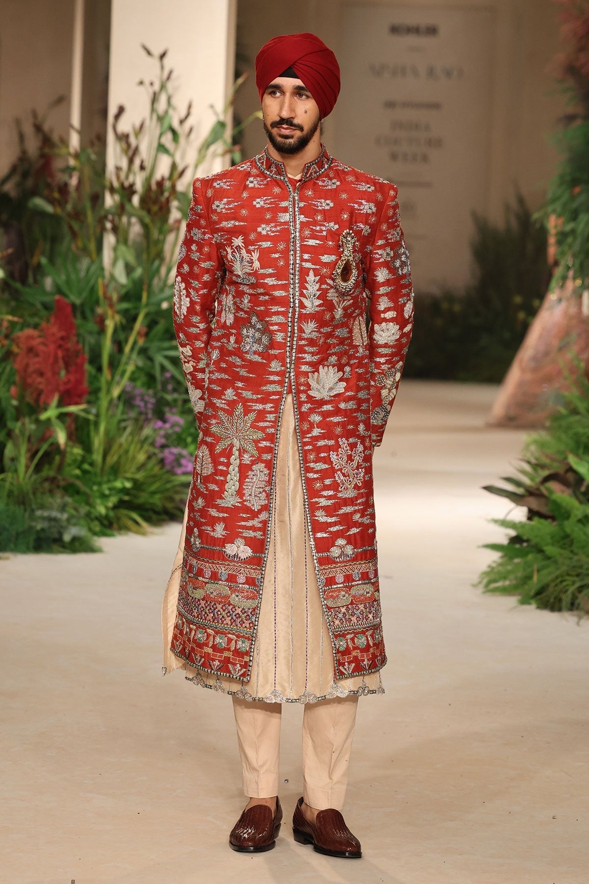 Heartwhirl - rust raw silk sherwani