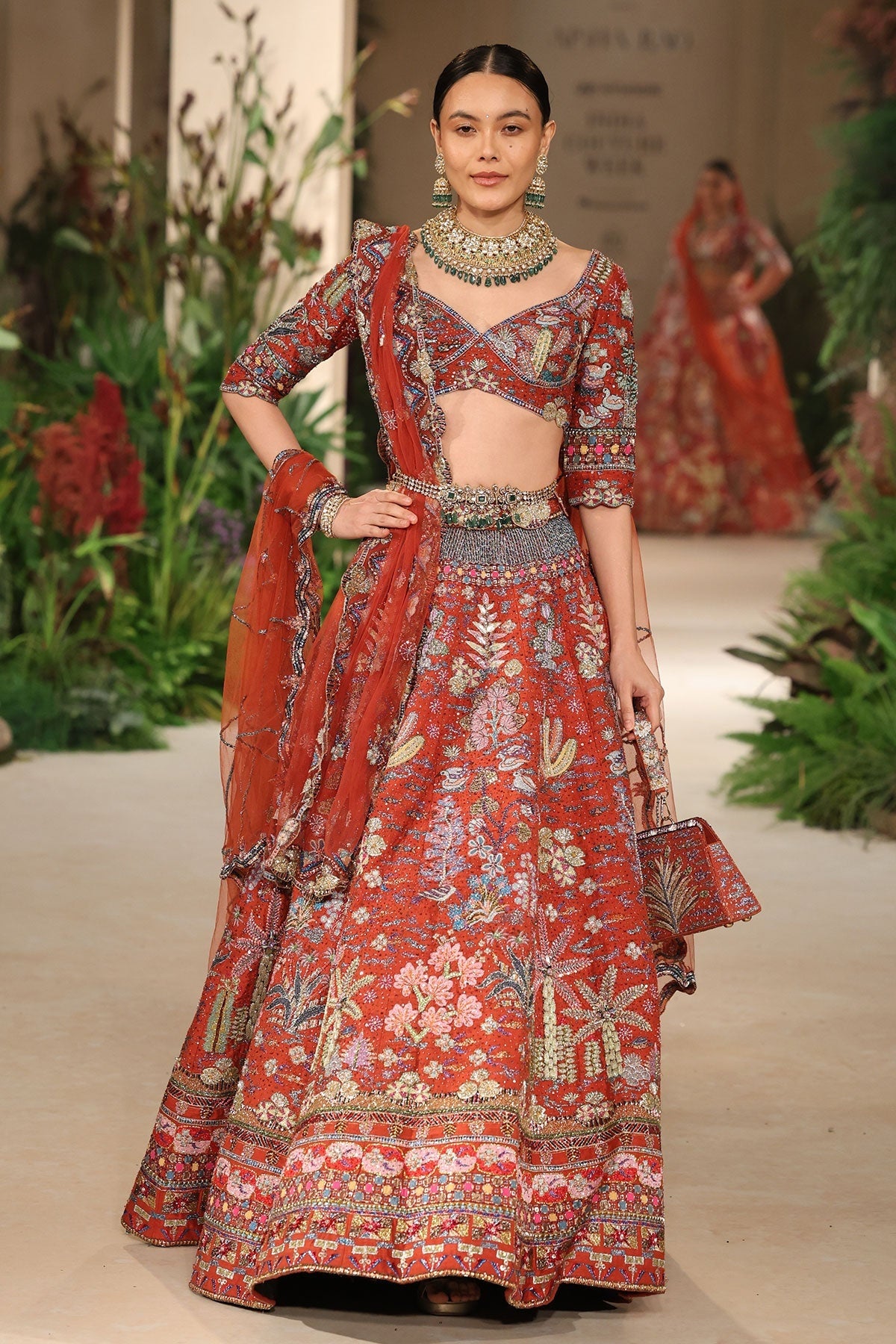 Rosina - rust raw silk Lehenga