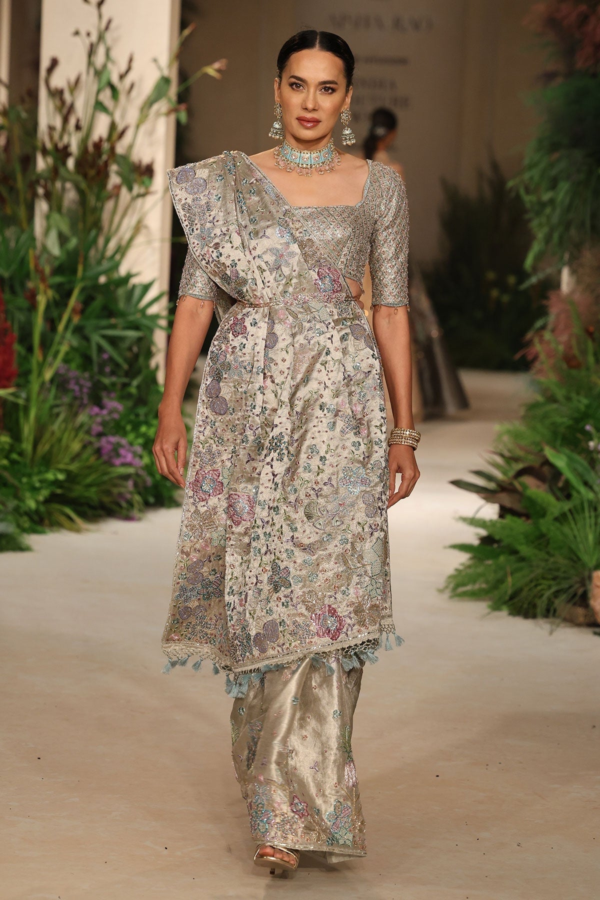 Lavendust - silver banarasi tissue brocade saree