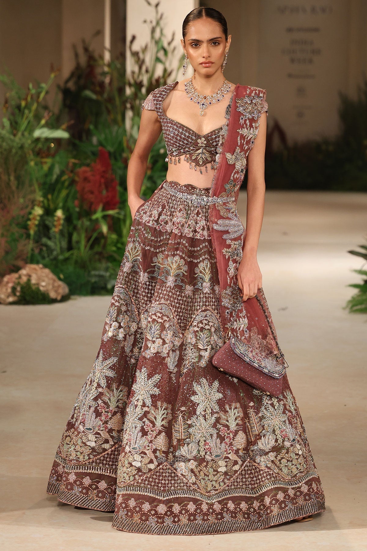 Radiance - teakberry tulle Lehenga