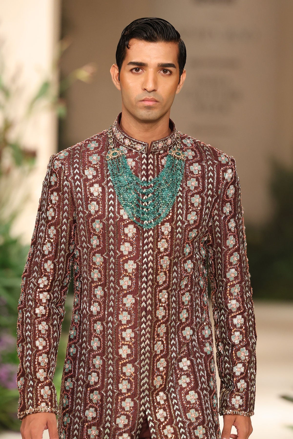 Aurashine - teakberry raw silk sherwani