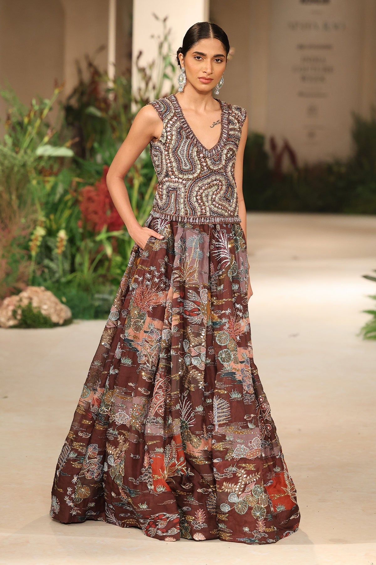 Ardenne - teakberry organza Lehenga