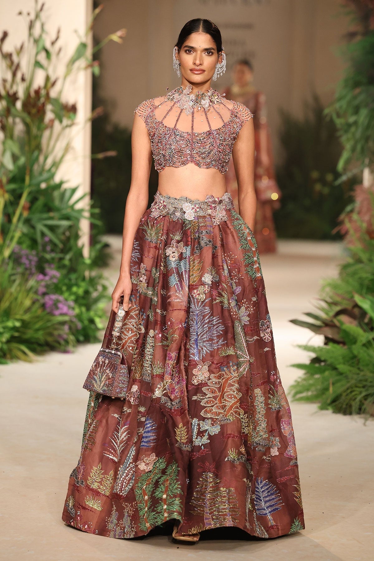 Softflaire - cantaloupe teakberry organza Lehenga