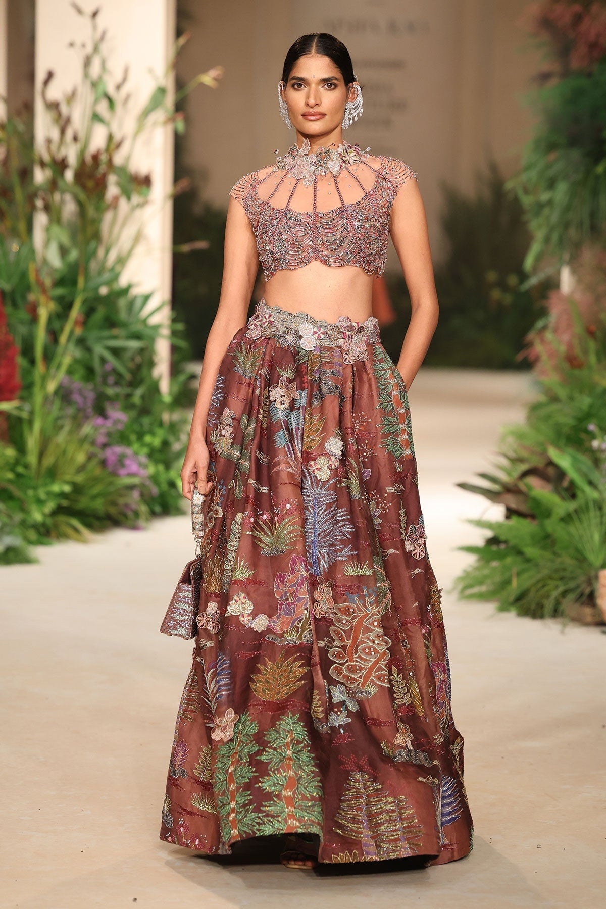 Softflaire - cantaloupe teakberry organza Lehenga