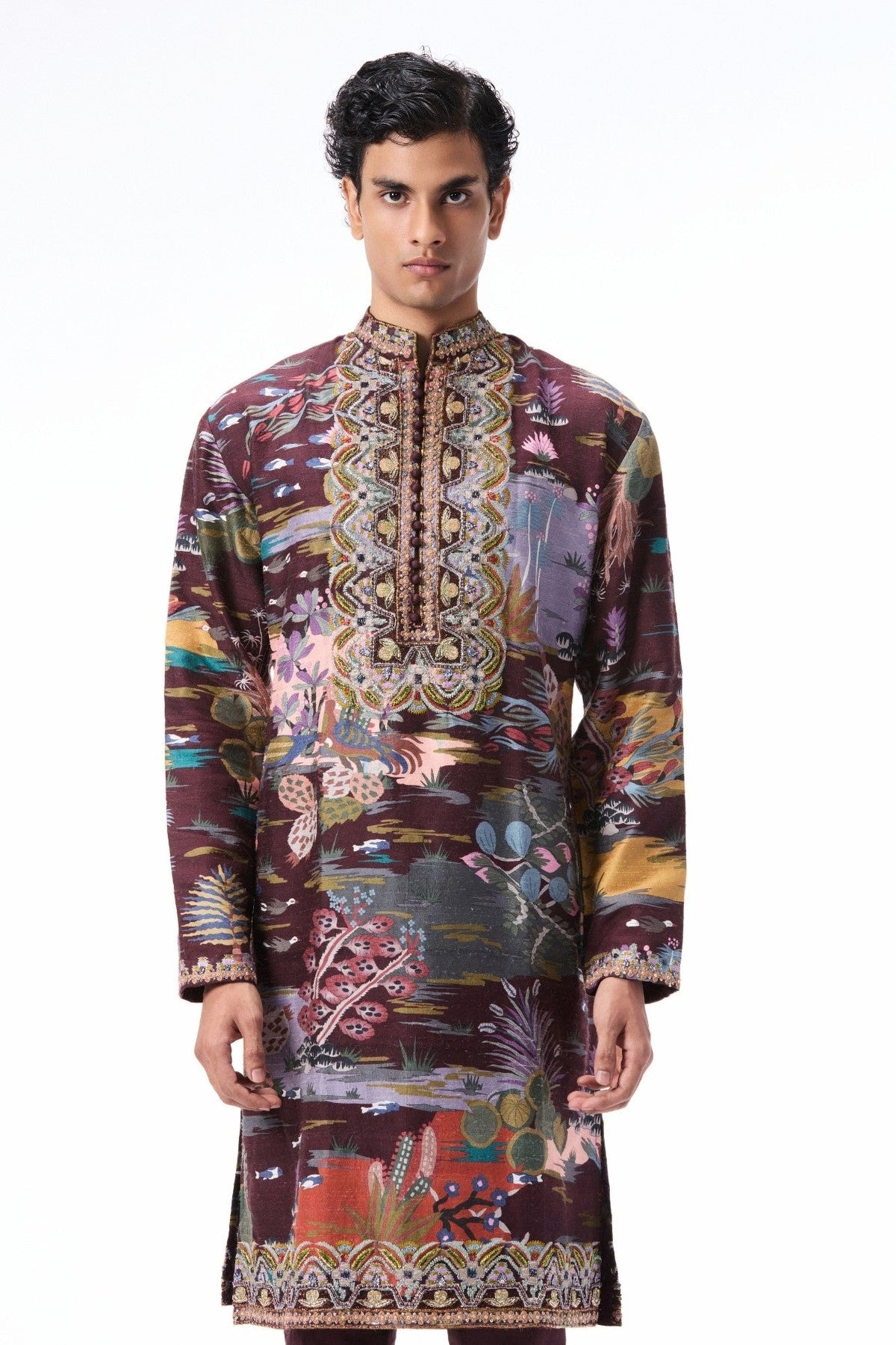 Wildgrove - teakberry printed raw silk kurta