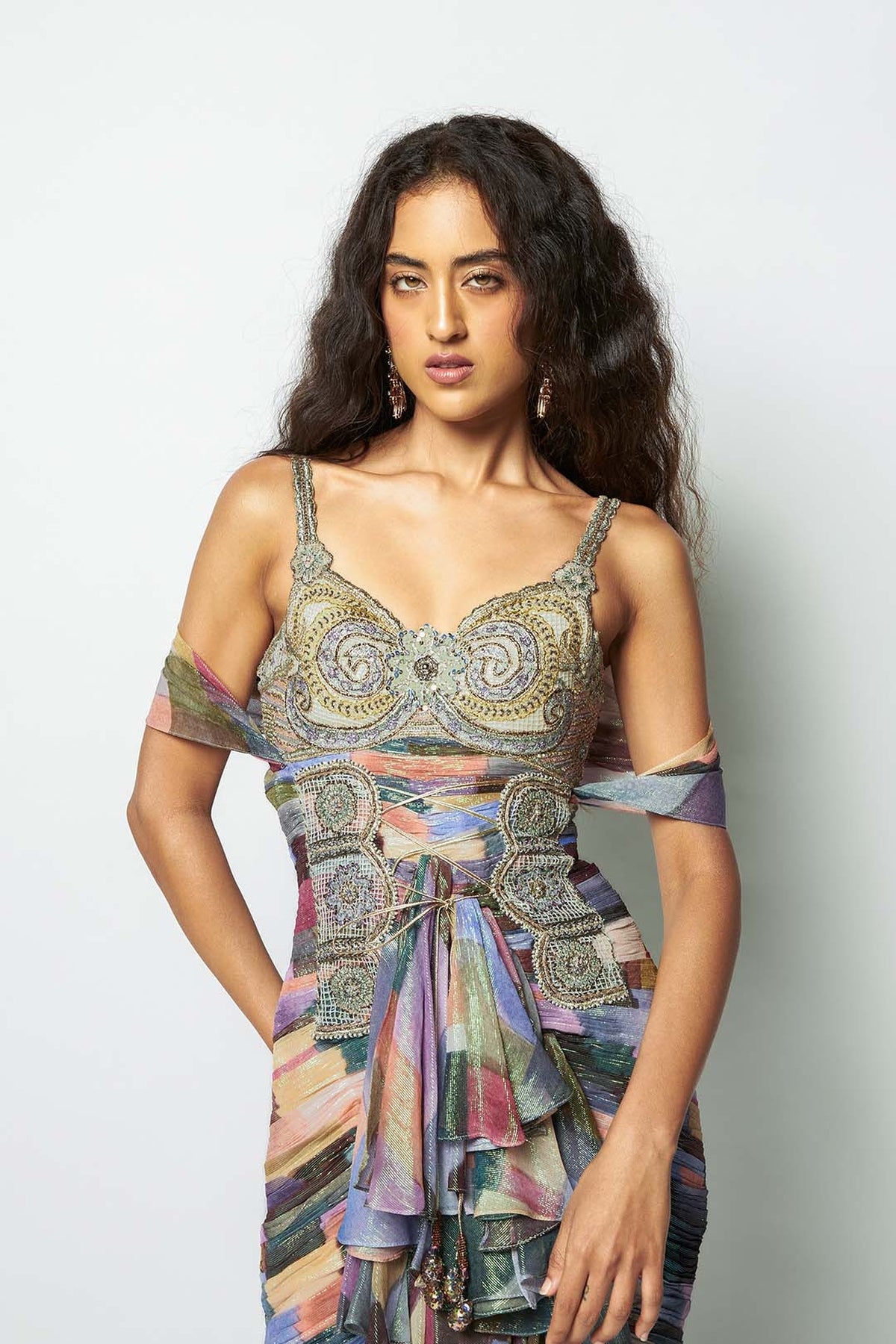 Interverna - Multicolour Printed Glaze lurex Gown