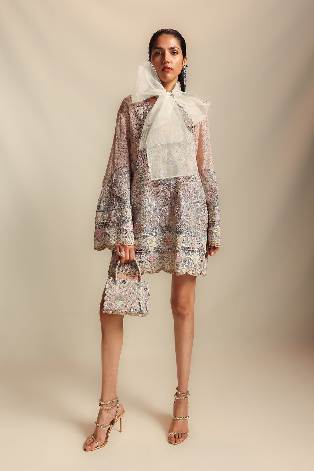 Interrosa - Baby Pink Mesh Tunic Dress