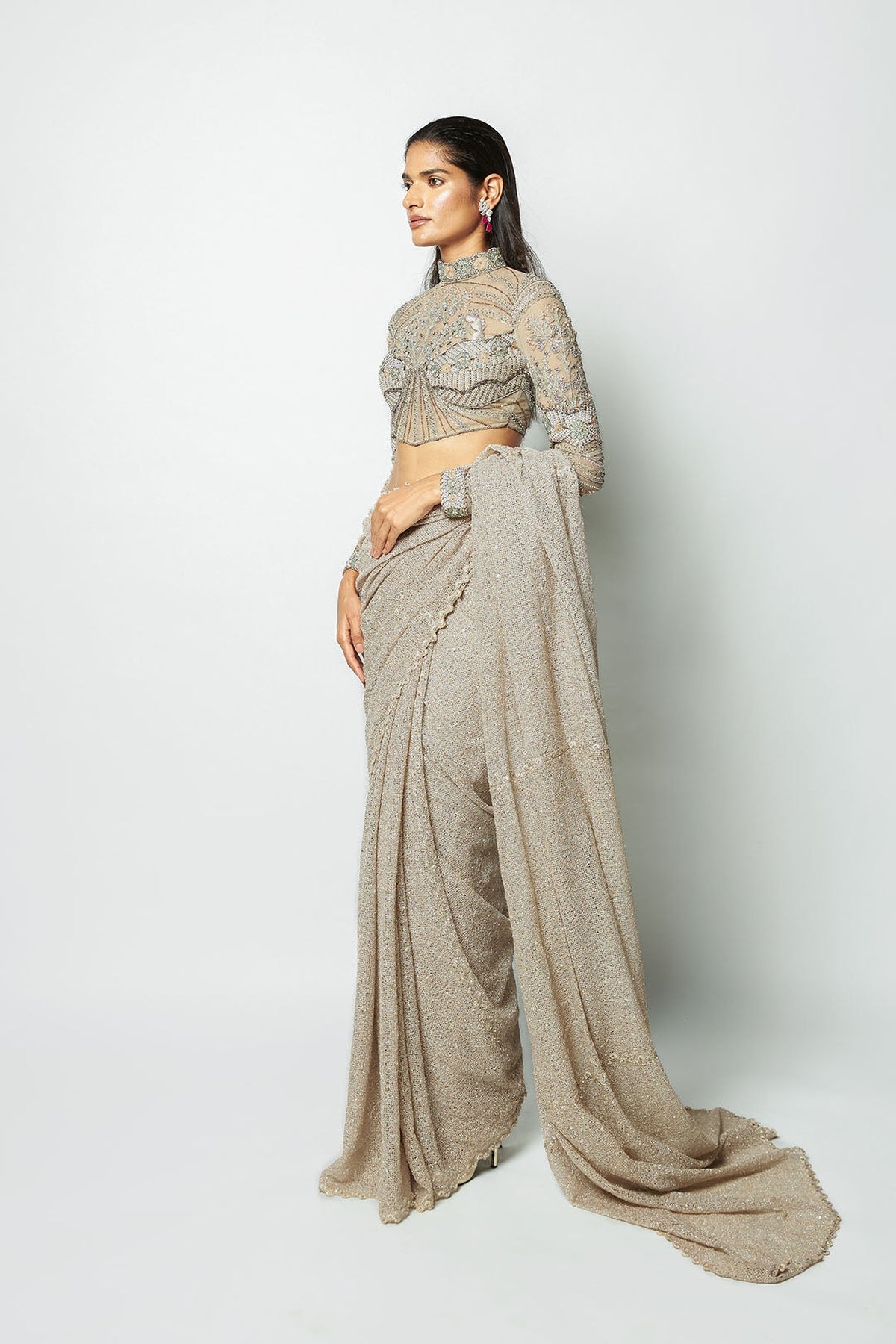 Interfila - Champagne mesh saree