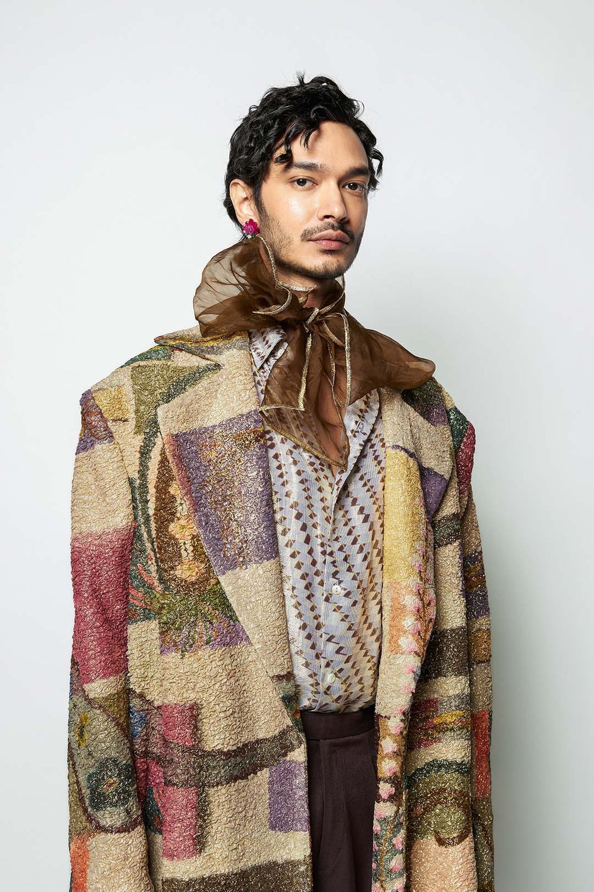 Interluceo - multicolour printed gold lurex overcoat