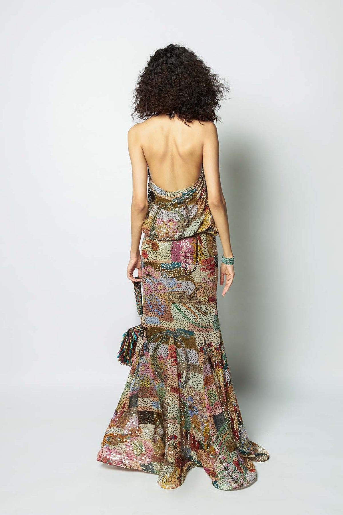 Interfloris - Multicolour printed sequin georgette gown