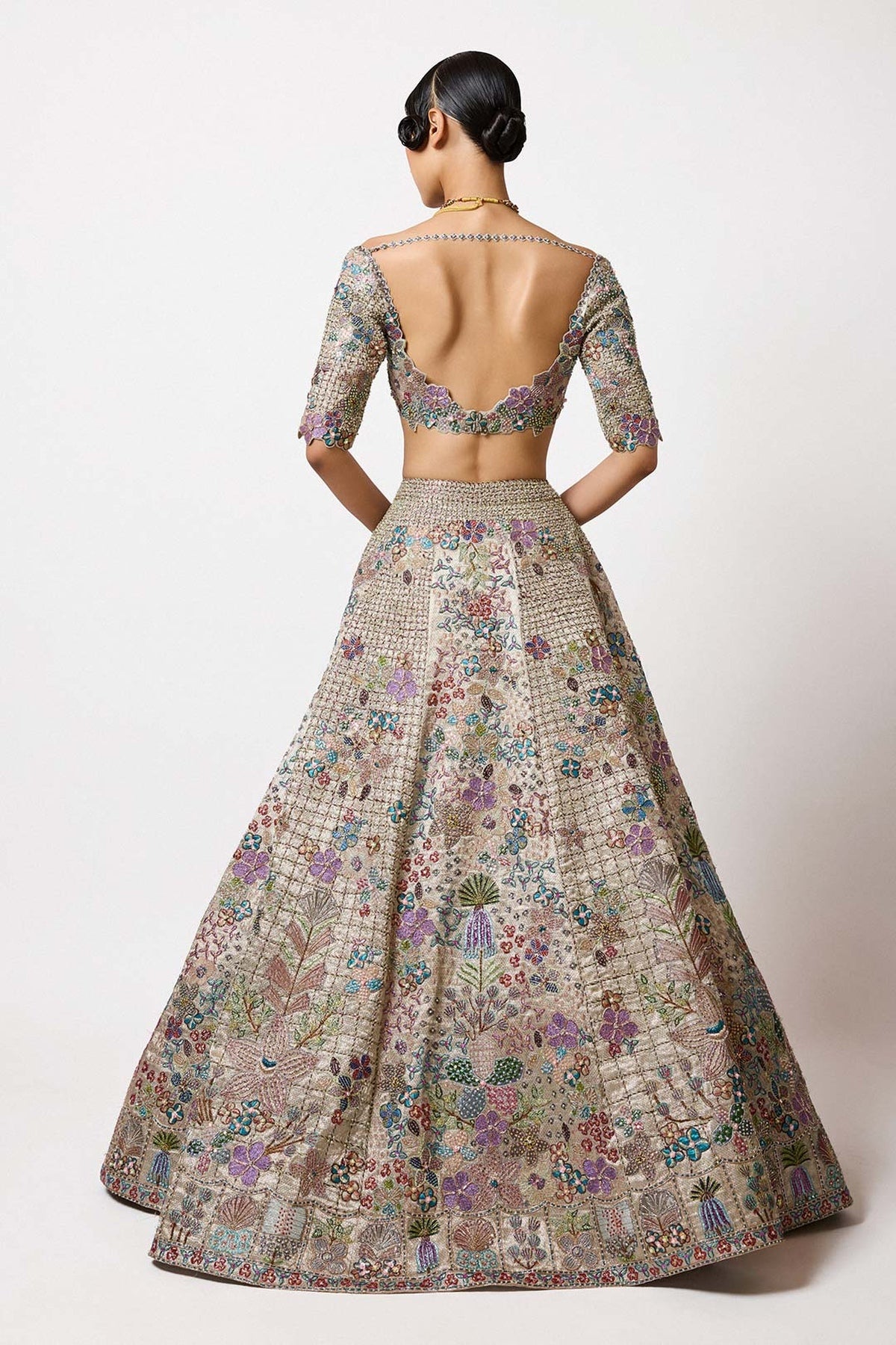 Wistoria - Silver-Gold Banarasi Tissue Brocade Lehenga