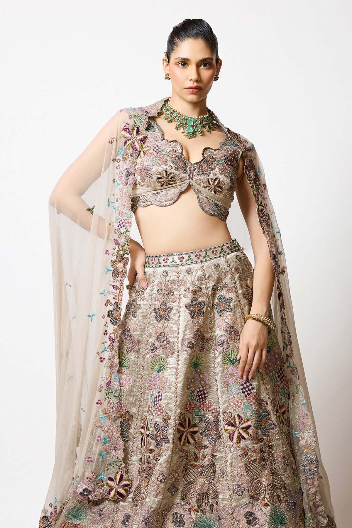 Pluvina - Silver -Gold Banarasi Tissue Brocade Lehenga