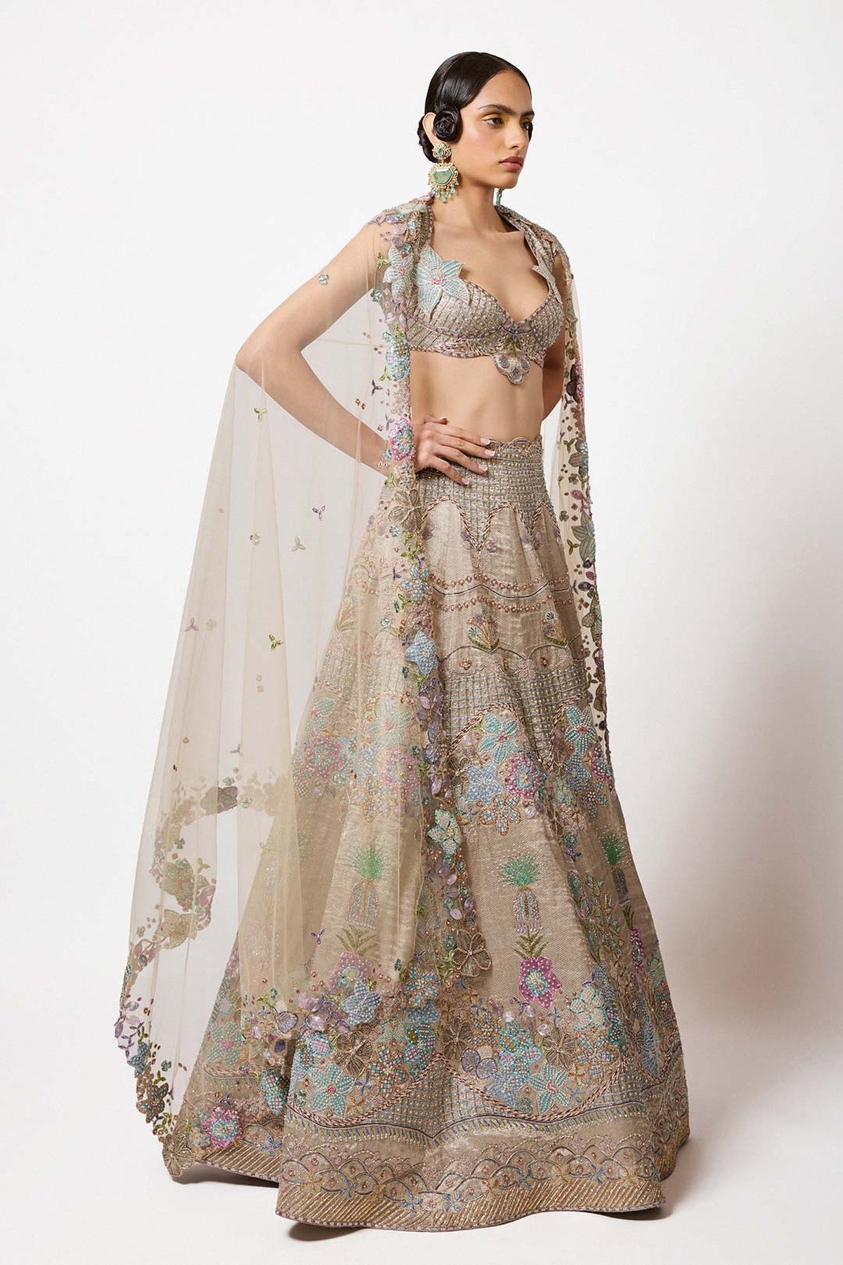 Nacrelle - Silver - Grey Banarasi Tissue Brocade Lehenga