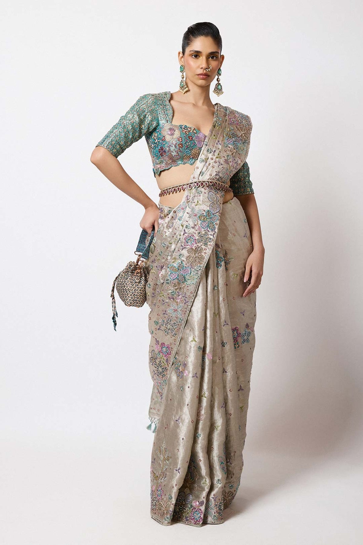Amephine - Silver Banarasi Tissue Brocade Saree