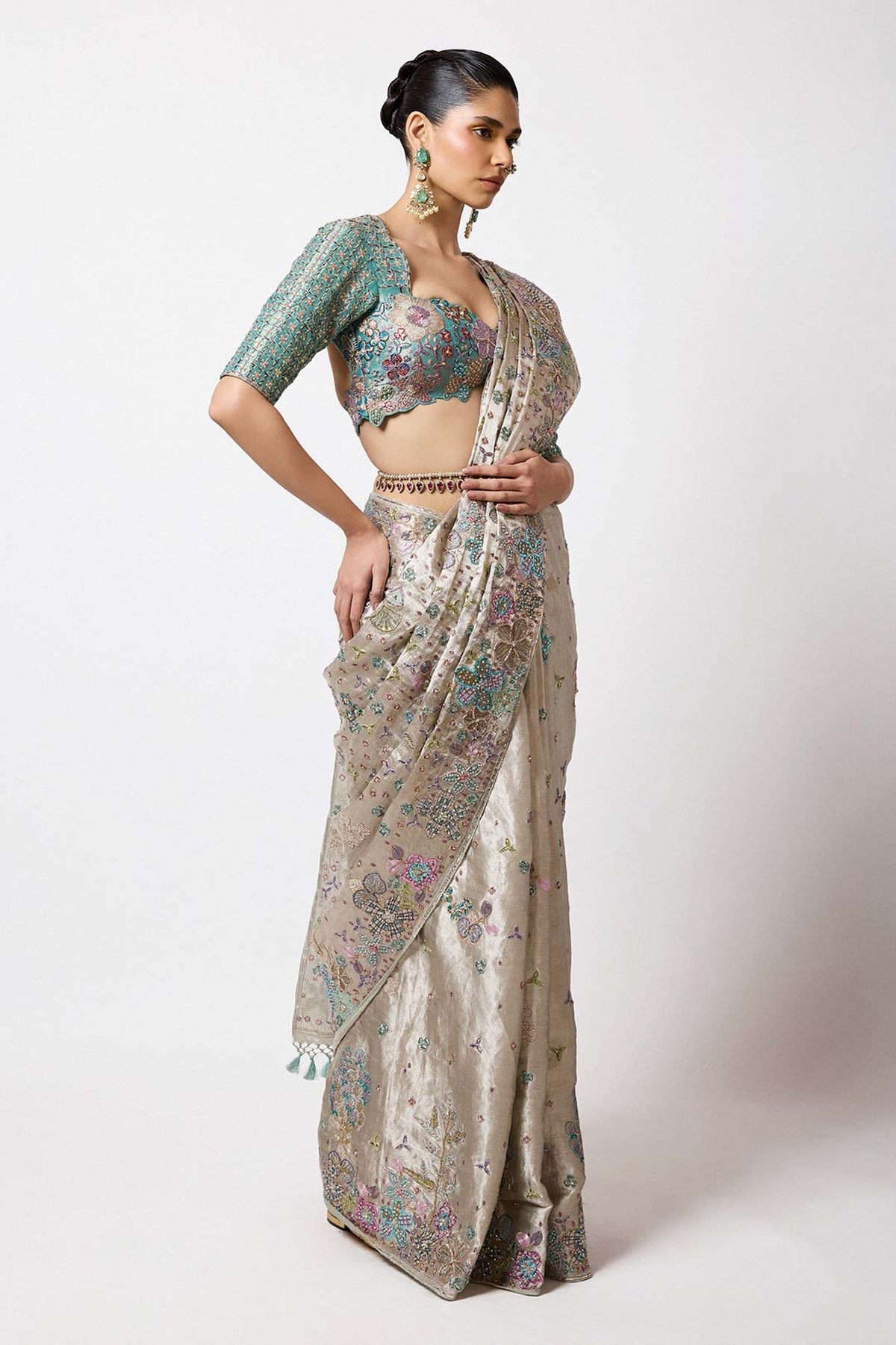 Amephine - Silver Banarasi Tissue Brocade Saree