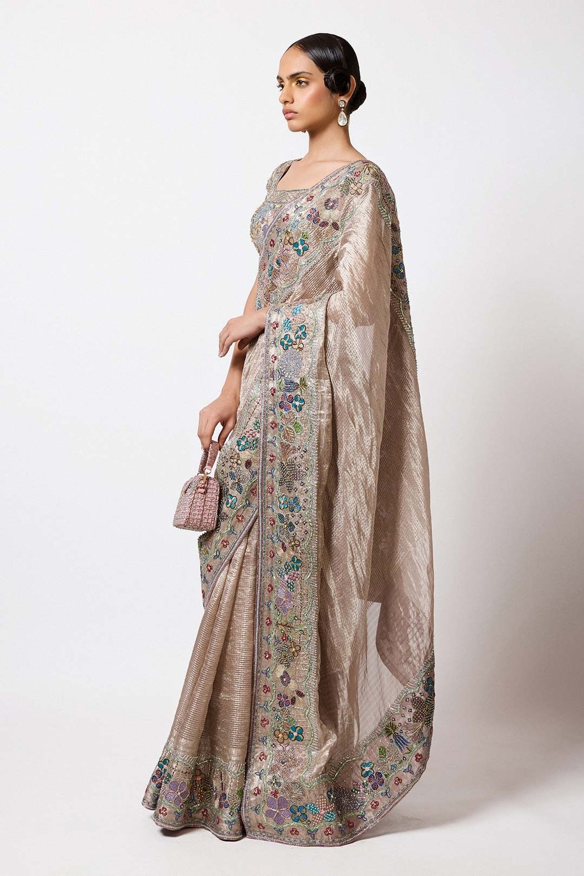 Veloria - Champagne Banarasi Tissue Brocade Saree