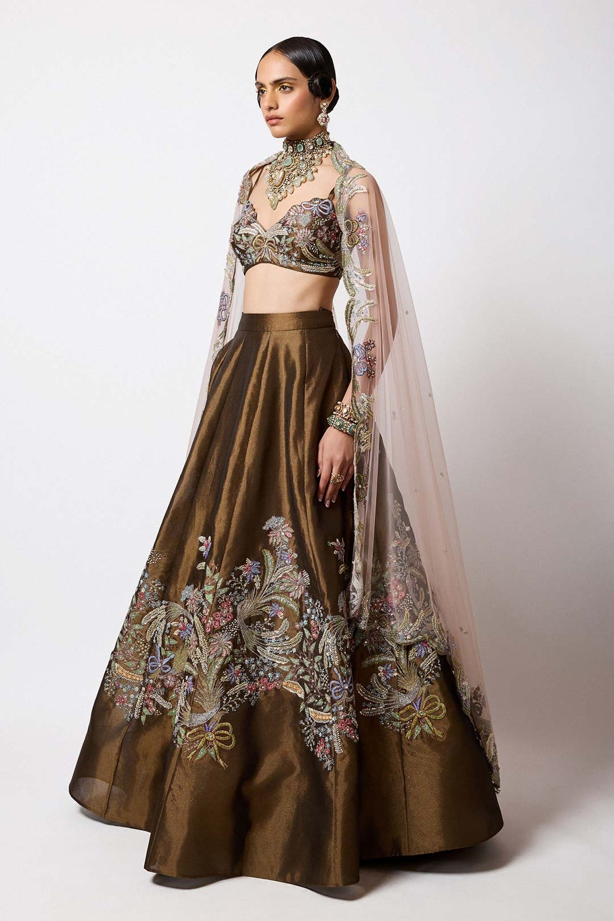 Bruné - Metallic Tissue Lehenga