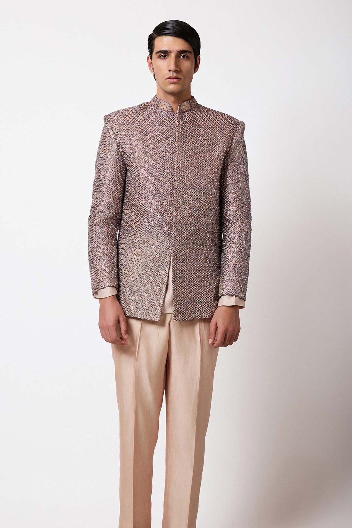 Edran - Gold Jaal Raw Silk Bandhgala