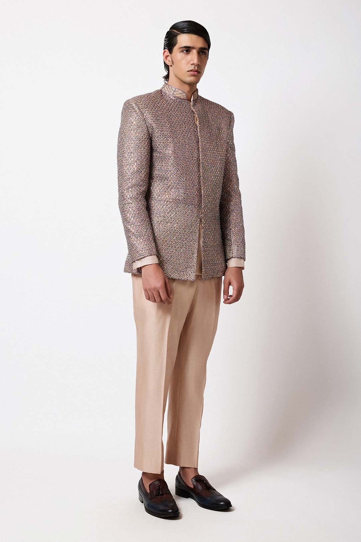 Edran - Gold Jaal Raw Silk Bandhgala