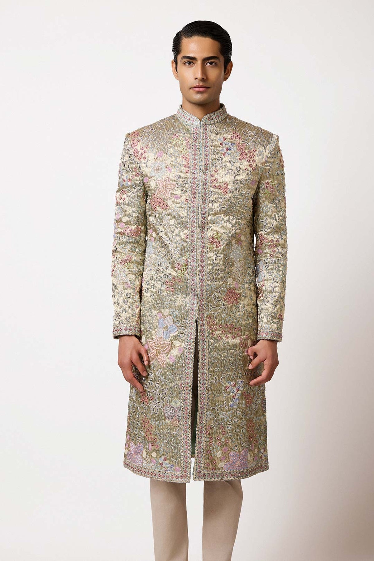 Riven - Blue Pearl Banarasi Tissue Brocade Sherwani