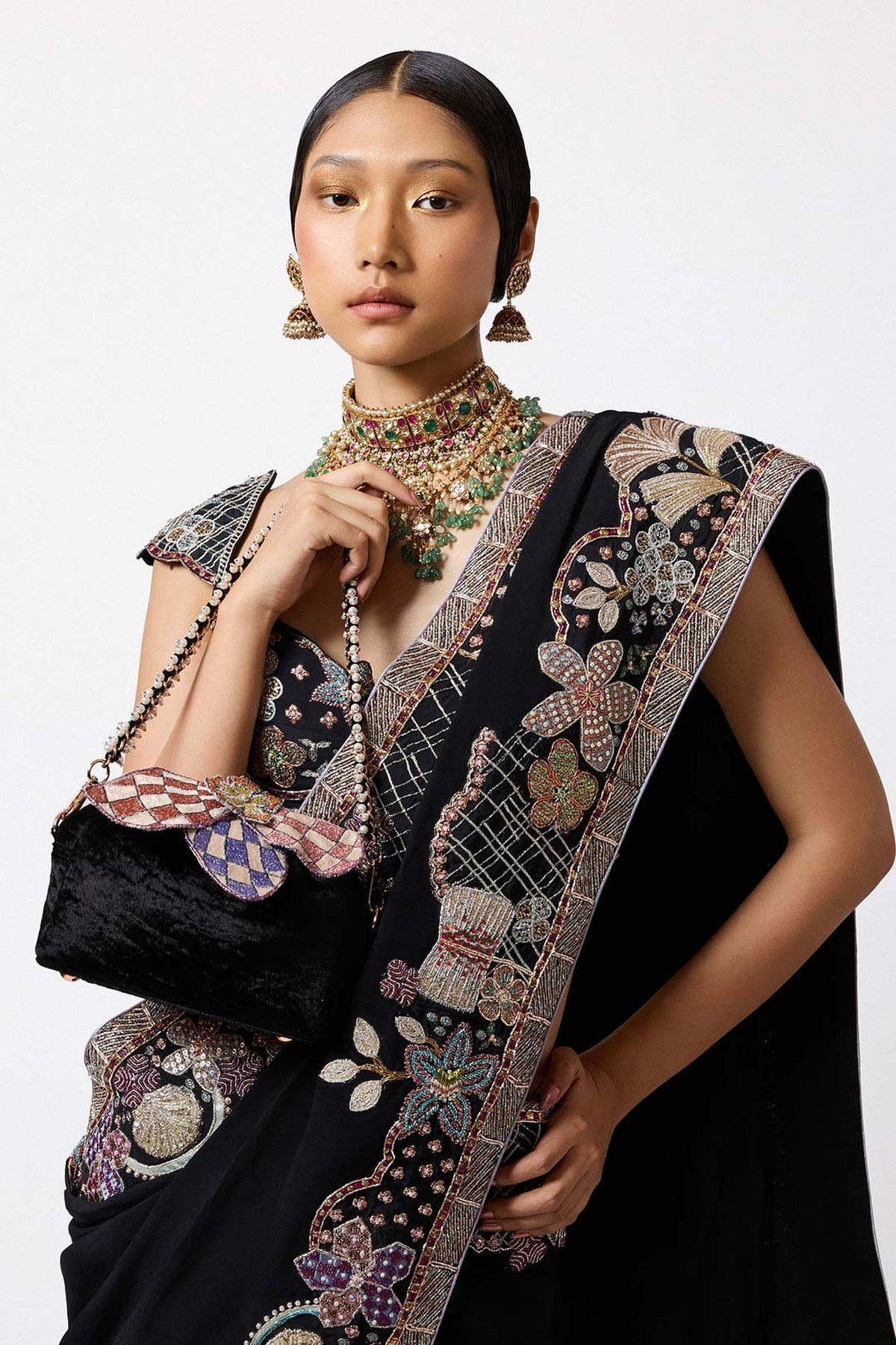 Shinora - Black Mulberry Crepe Saree