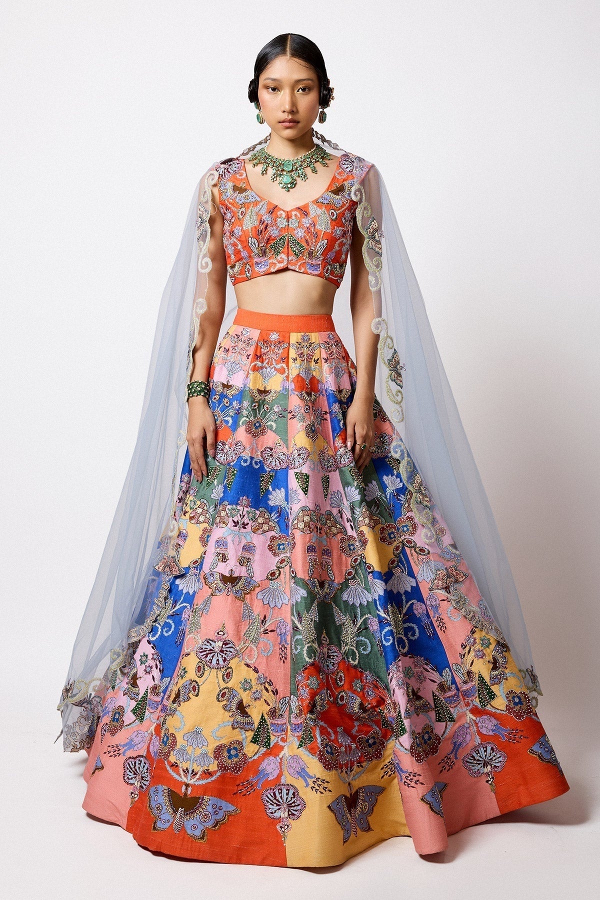 Prismara - Multicolour Kasab Satin Lehenga
