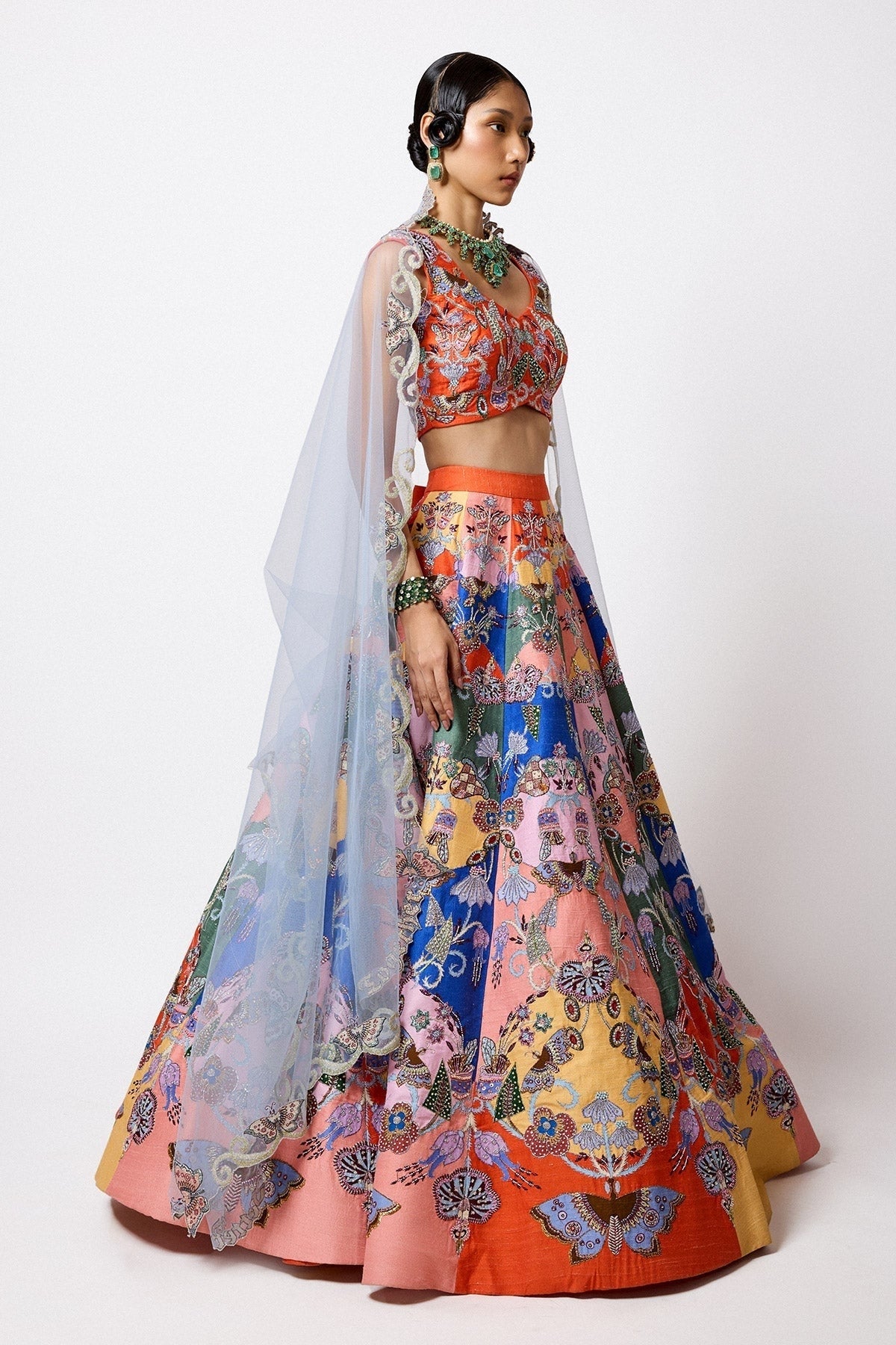 Prismara - Multicolour Kasab Satin Lehenga