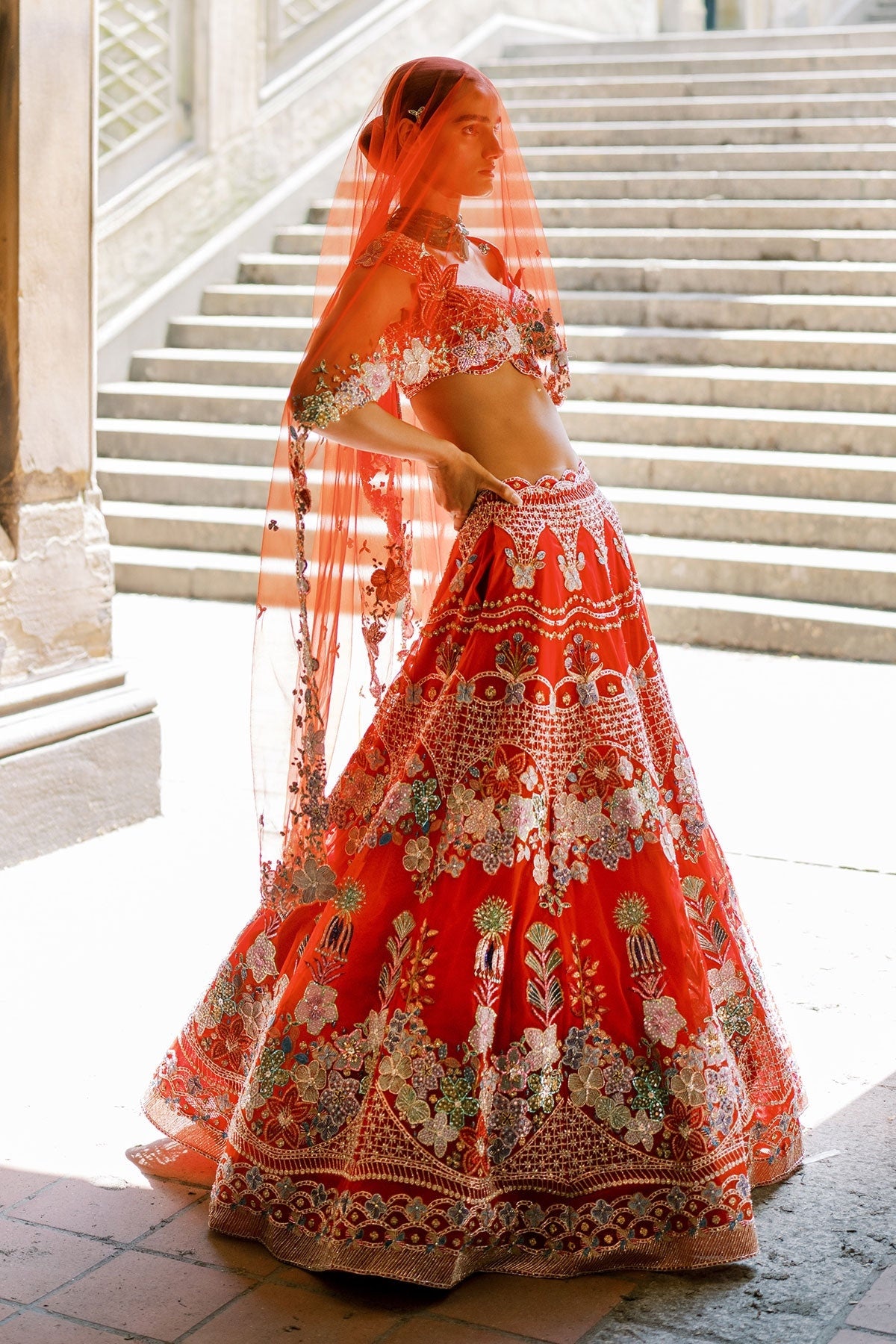 Bryelle - Rosso corsa red Tulle Lehenga